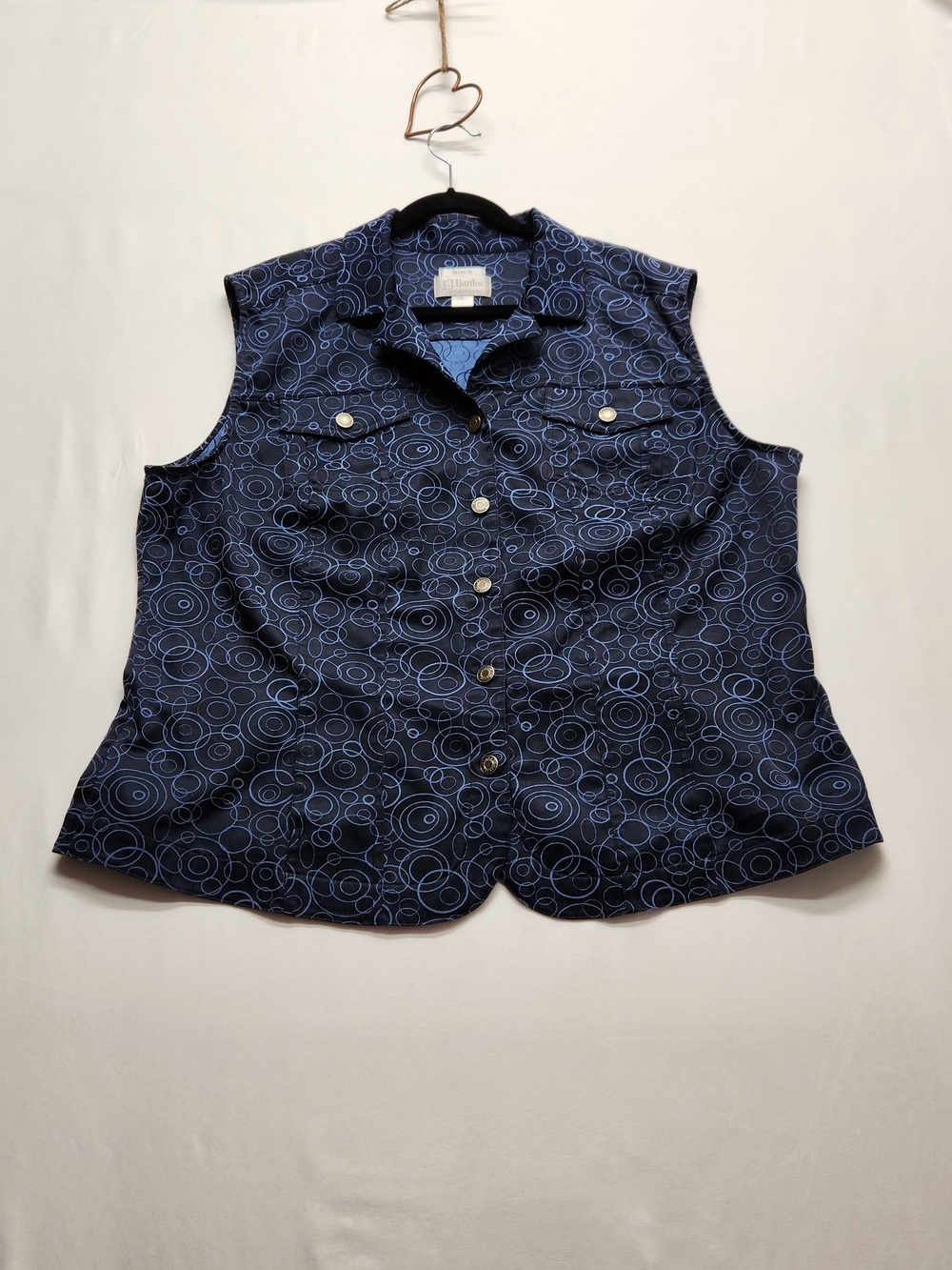 ⭐️CJ Banks Plus Size 2X Blue Swirl Spiral Button Down Vest Structured Stretch